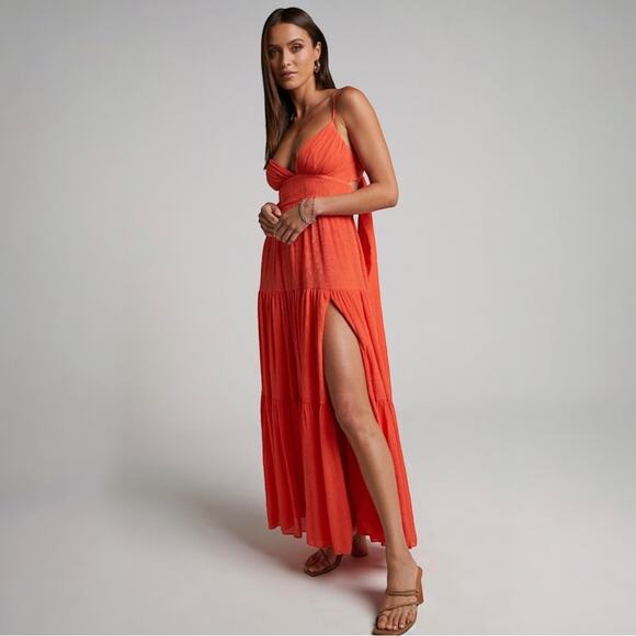 Showpo 14 Dress Maxi Long Tie back Plus Vacation Cruise Summer Boho Adjustable